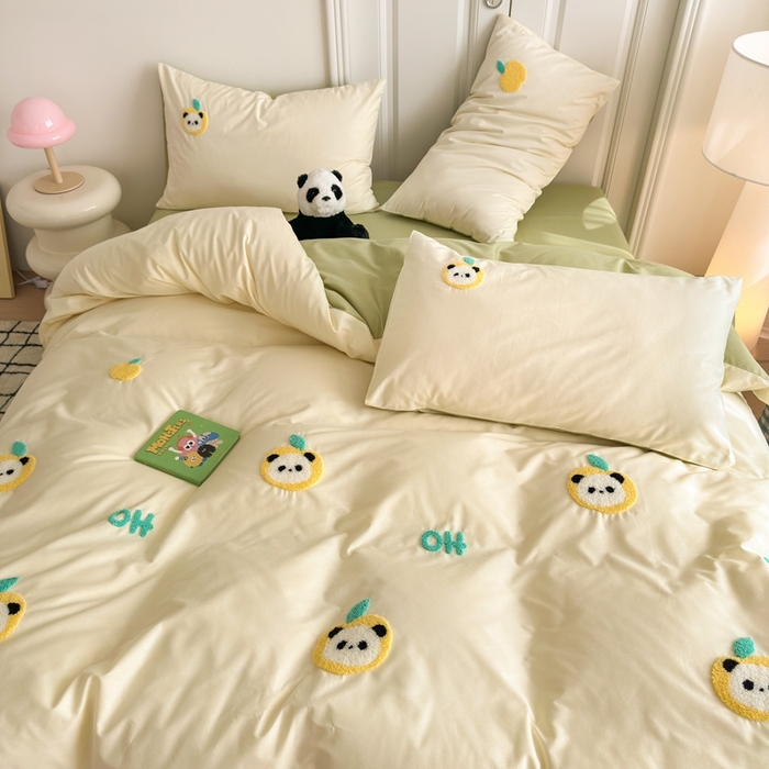 91家纺网 家纺一手货源 找家纺 锦觅2025新款奶油小清新毛巾绣全棉纯棉四件套（专版花型必须控价） 苹果熊猫