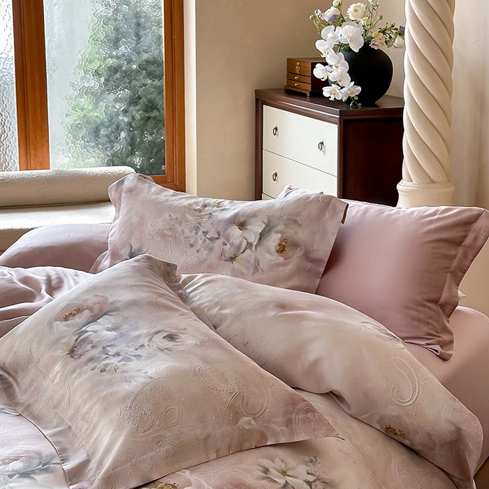 91家纺网 家纺一手货源 找家纺 （总）2025新款60S奥地利兰精天丝数码印花宽边压线系列四件套