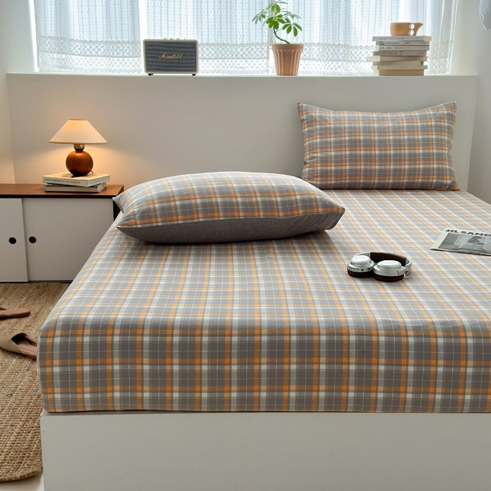 91家纺网 家纺一手货源 找家纺 2025新款水洗棉单床单 映像格灰