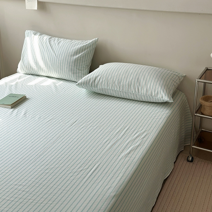 91家纺网 家纺一手货源 找家纺 水洗的故事 2025新款色织水洗棉单床单 简序-蓝