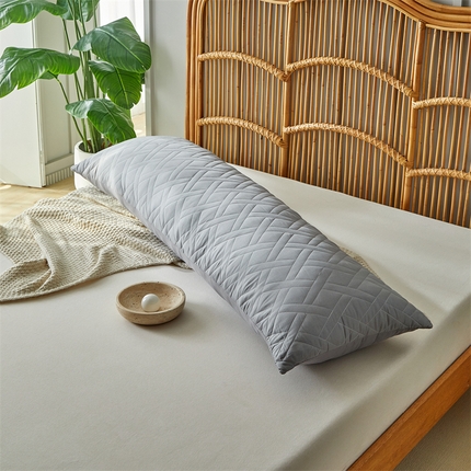 温宁家纺 2025新款跨境绗缝化纤水洗棉长枕-直线格 灰色
