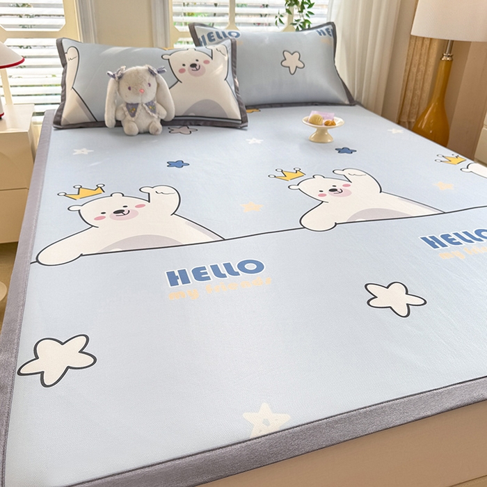 91家纺网 家纺一手货源 找家纺 518家纺 2026新款亲肤舒适A类碳光冰丝抗菌凉席【提供买家秀】席子【提供买家秀】-床笠款 你好小熊