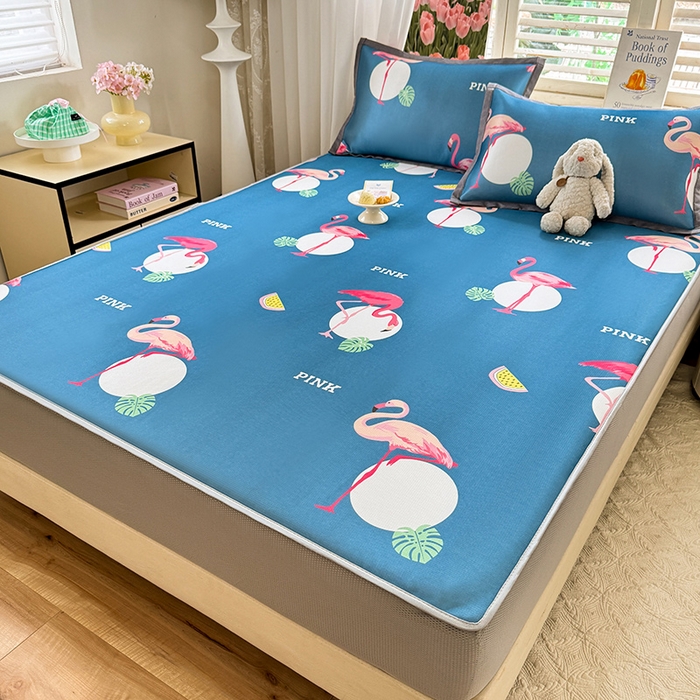 91家纺网 家纺一手货源 找家纺 518家纺 2025新款亲肤舒适A类碳光冰丝抗菌凉席【提供买家秀】席子【提供买家秀】-平铺款 火烈鸟