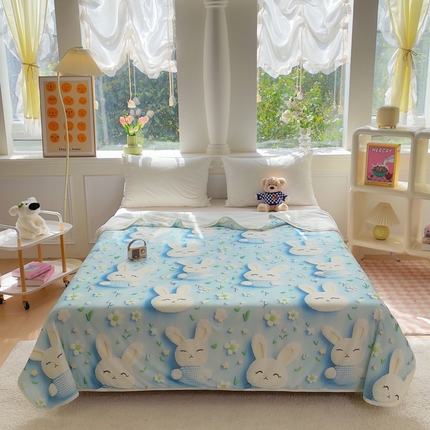 2025新款凉感丝有氨数码印花夏被被子被芯 蓝色小兔