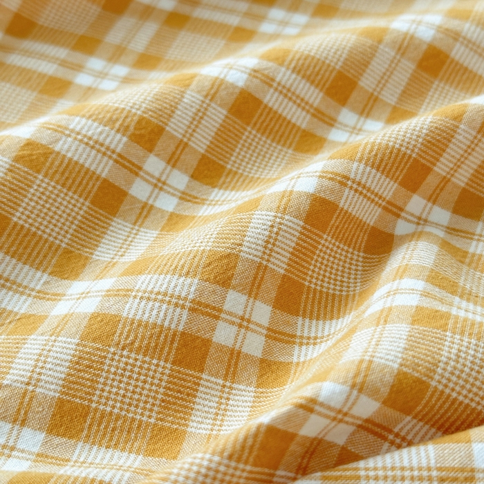 91家纺网 家纺一手货源 找家纺 2025新款水洗棉单床单 简约格黄