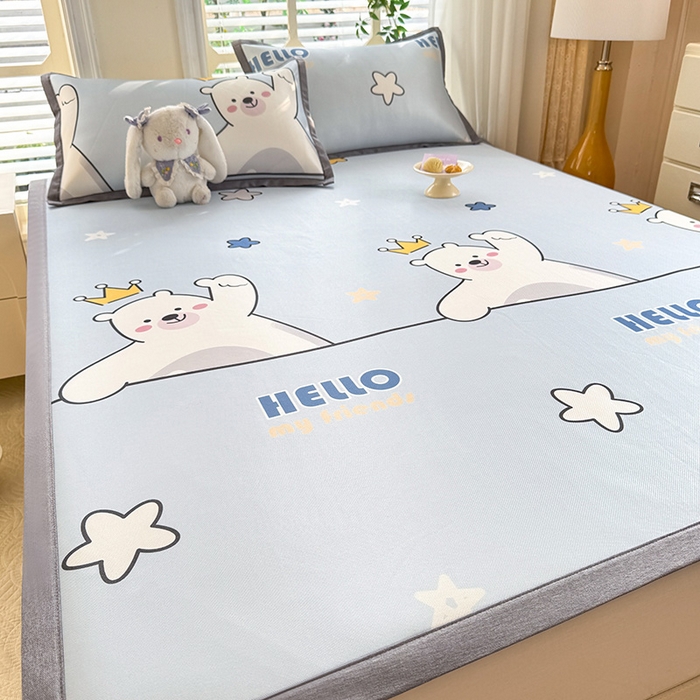 91家纺网 家纺一手货源 找家纺 518家纺 2026新款亲肤舒适A类碳光冰丝抗菌凉席【提供买家秀】席子【提供买家秀】-床笠款 你好小熊