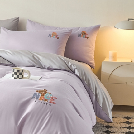 91家纺网 家纺一手货源 找家纺 （总）拼社家纺 2025新款全棉长绒棉四件套纯棉四件套小熊刺绣床上用品【提供买家秀】