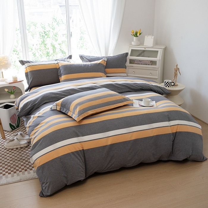 91家纺网 家纺一手货源 找家纺 木易家居 2025新款全棉色织水洗棉四件套 爱情黄