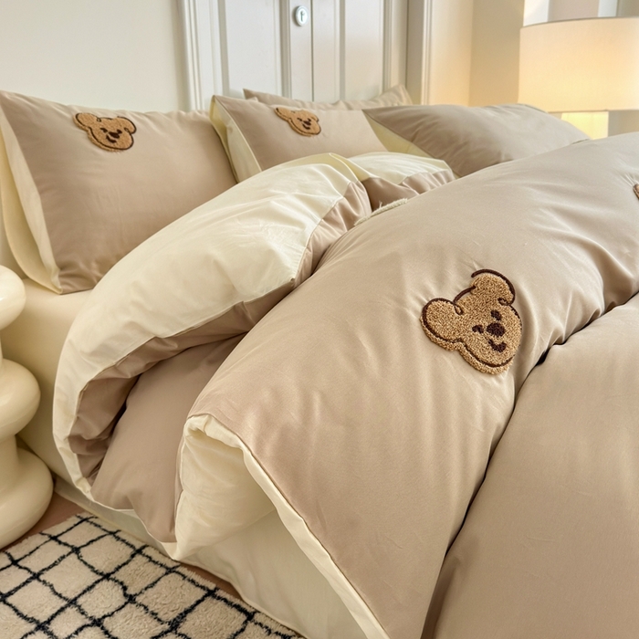 91家纺网 家纺一手货源 找家纺 锦觅2025新款奶油小清新毛巾绣全棉纯棉四件套（专版花型必须控价） 萌趣小熊