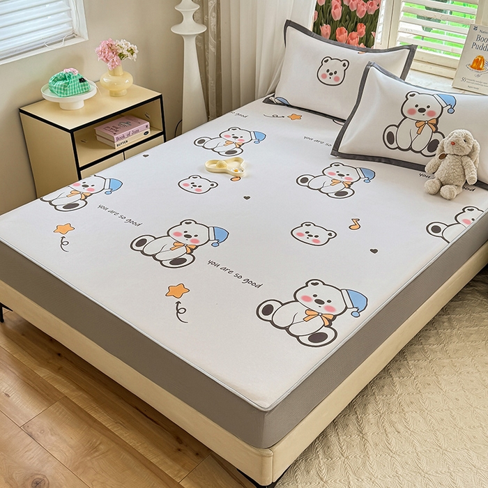 91家纺网 家纺一手货源 找家纺 518家纺 2025新款亲肤舒适A类碳光冰丝抗菌凉席【提供买家秀】席子【提供买家秀】-平铺款 嘟嘟熊