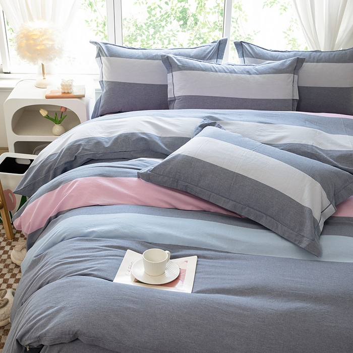 91家纺网 家纺一手货源 找家纺 木易家居 2025新款全棉色织水洗棉四件套 海伦