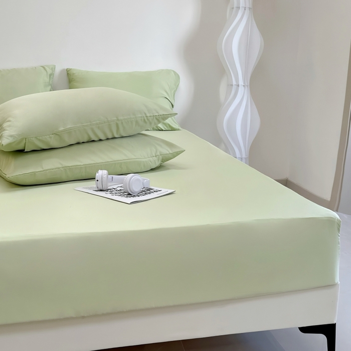 91家纺网 家纺一手货源 找家纺 兜米家居 2025新款床笠A类水洗真丝床笠三件套 冰绿