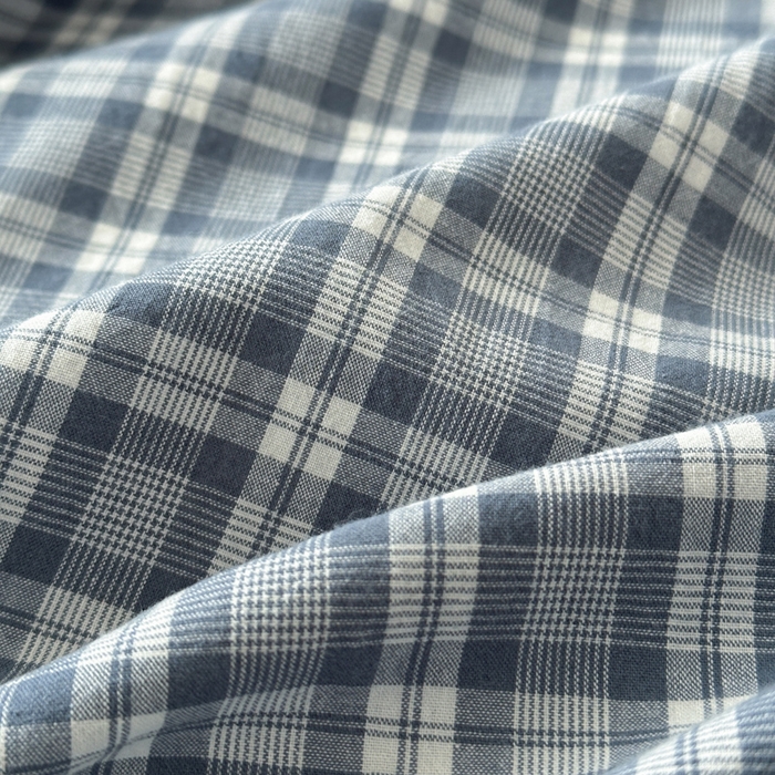 91家纺网 家纺一手货源 找家纺 2025新款水洗棉单床单 简约格蓝