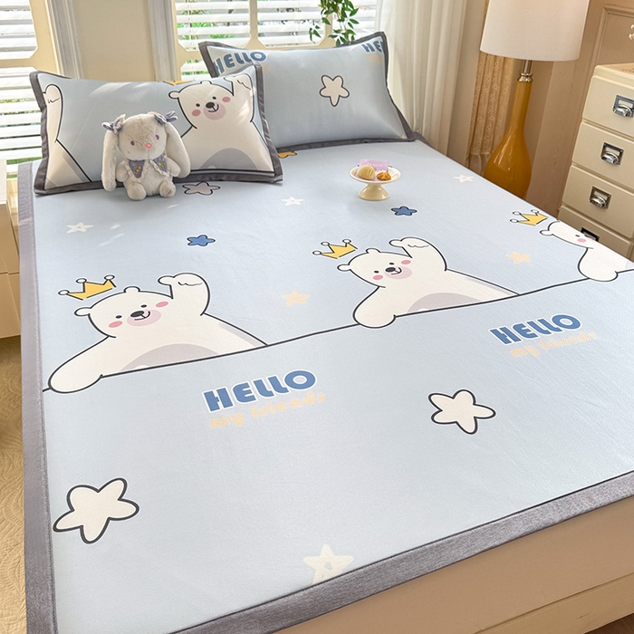 91家纺网 家纺一手货源 找家纺 518家纺 2026新款亲肤舒适A类碳光冰丝抗菌凉席【提供买家秀】席子【提供买家秀】-床笠款 你好小熊