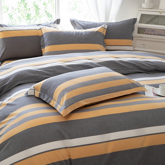 91家纺网 家纺一手货源 找家纺 木易家居 2025新款全棉色织水洗棉四件套 爱情黄