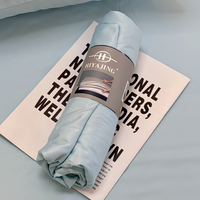 91家纺网 家纺一手货源 找家纺 兜米家居 2025新款床笠A类水洗真丝床笠三件套 冰蓝