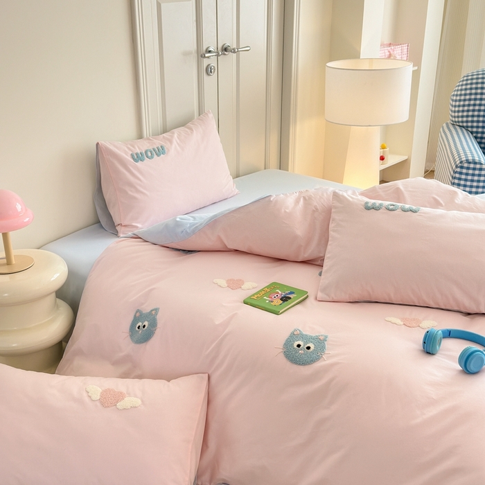 91家纺网 家纺一手货源 找家纺 锦觅2025新款奶油小清新毛巾绣全棉纯棉四件套（专版花型必须控价） 甜心小猫