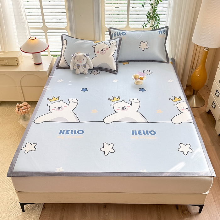 91家纺网 家纺一手货源 找家纺 518家纺 2026新款亲肤舒适A类碳光冰丝抗菌凉席【提供买家秀】席子【提供买家秀】-床笠款 你好小熊