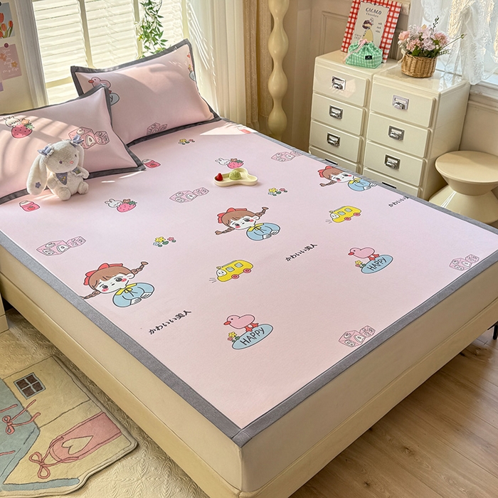 91家纺网 家纺一手货源 找家纺 518家纺 2025新款亲肤舒适A类碳光冰丝抗菌凉席【提供买家秀】席子【提供买家秀】-床笠款 元气女孩