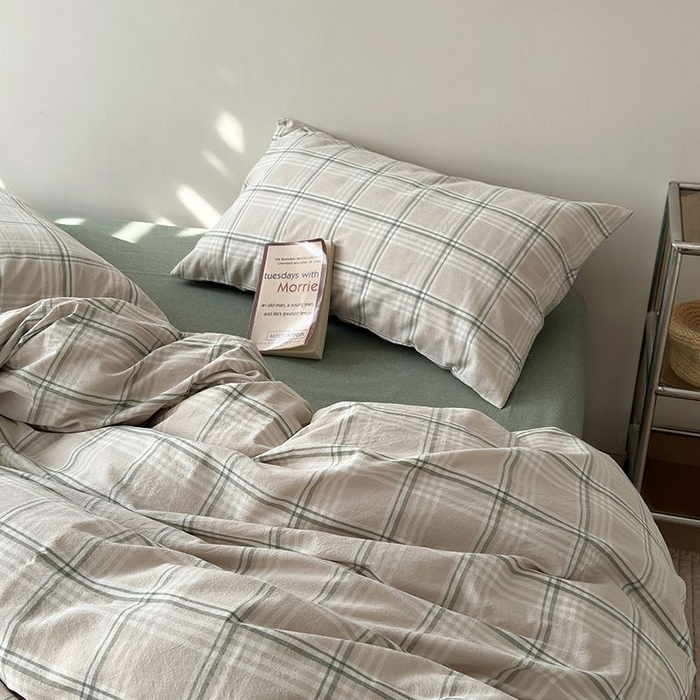 91家纺网 家纺一手货源 找家纺 水洗的故事 2025新款全棉色织水洗棉四件套 绿韵