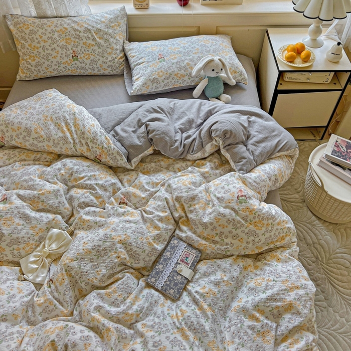 91家纺网 家纺一手货源 找家纺 一比一 2025新款云感皱皱双层纱四件套 妮可