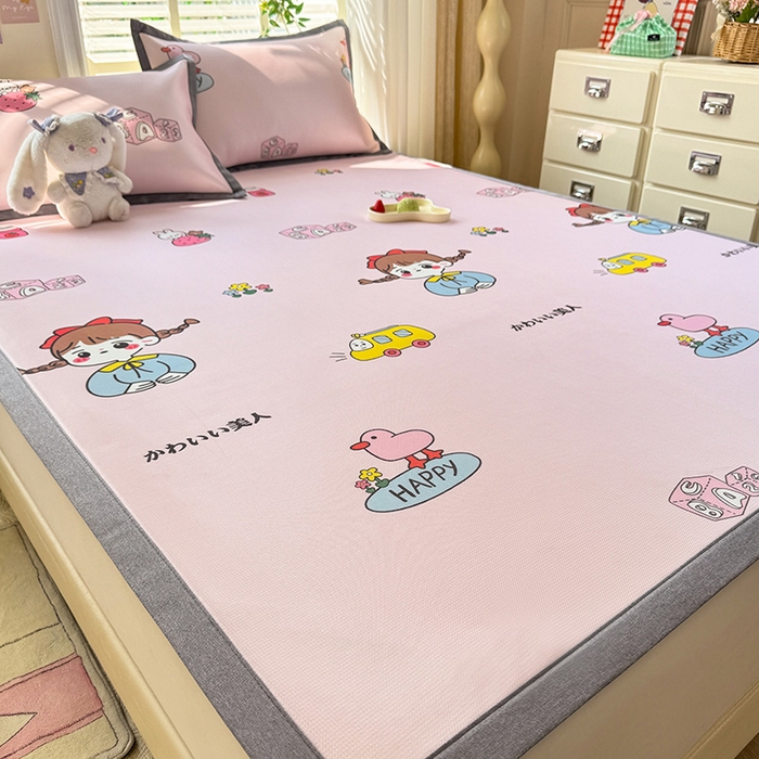 91家纺网 家纺一手货源 找家纺 518家纺 2025新款亲肤舒适A类碳光冰丝抗菌凉席【提供买家秀】席子【提供买家秀】-床笠款 元气女孩