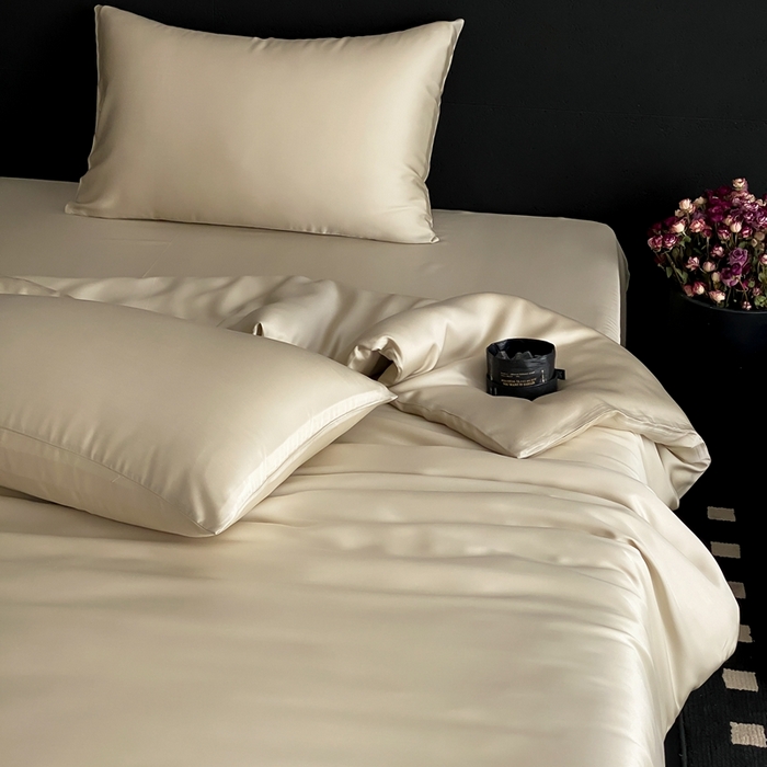 91家纺网 家纺一手货源 找家纺 禾时 2025新款60支兰精天丝轻奢纯色双拼四件套 烟轻绿