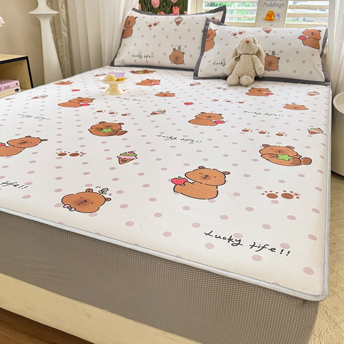 91家纺网 家纺一手货源 找家纺 518家纺 2025新款亲肤舒适A类碳光冰丝抗菌凉席【提供买家秀】席子【提供买家秀】-平铺款 卡皮巴拉