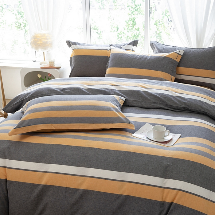 91家纺网 家纺一手货源 找家纺 木易家居 2025新款全棉色织水洗棉四件套 爱情黄