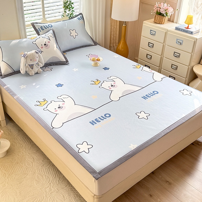 91家纺网 家纺一手货源 找家纺 518家纺 2026新款亲肤舒适A类碳光冰丝抗菌凉席【提供买家秀】席子【提供买家秀】-床笠款 你好小熊