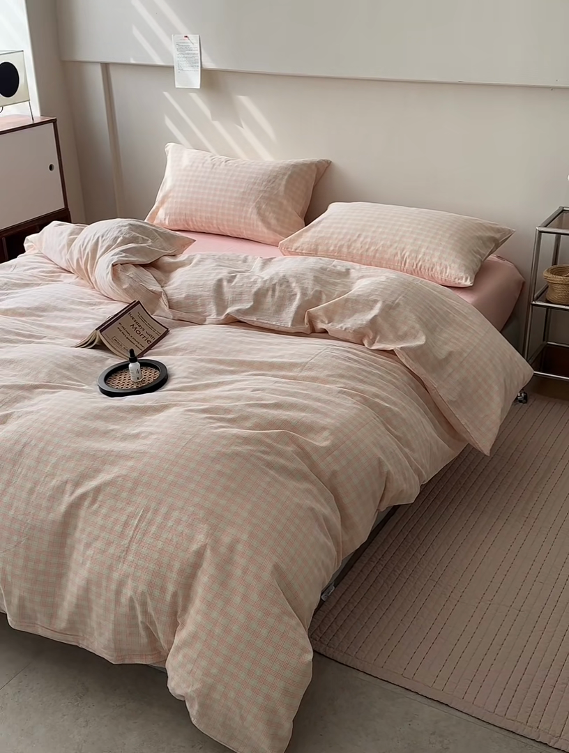 91家纺网 家纺一手货源 找家纺 水洗的故事 2025新款全棉色织水洗棉四件套 樱织