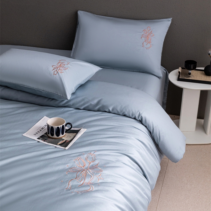 91家纺网 家纺一手货源 找家纺 2025新款50S100支全棉四件套单品系列-四件套 飘蓝