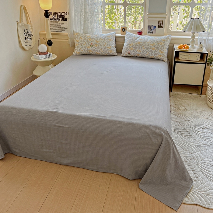 91家纺网 家纺一手货源 找家纺 一比一 2025新款云感皱皱双层纱四件套 妮可