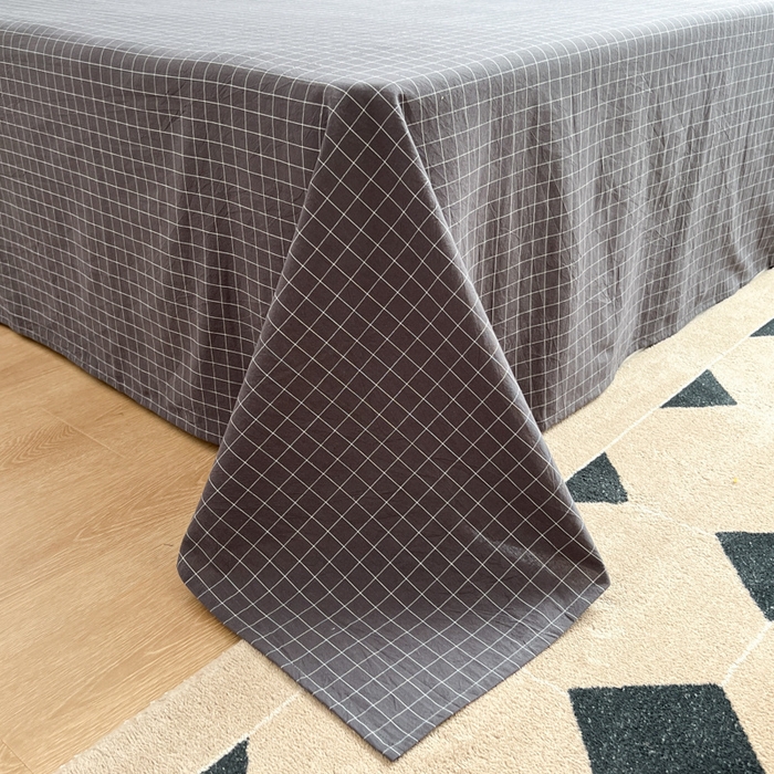 91家纺网 家纺一手货源 找家纺 2025新款水洗棉单床单 灰小方格