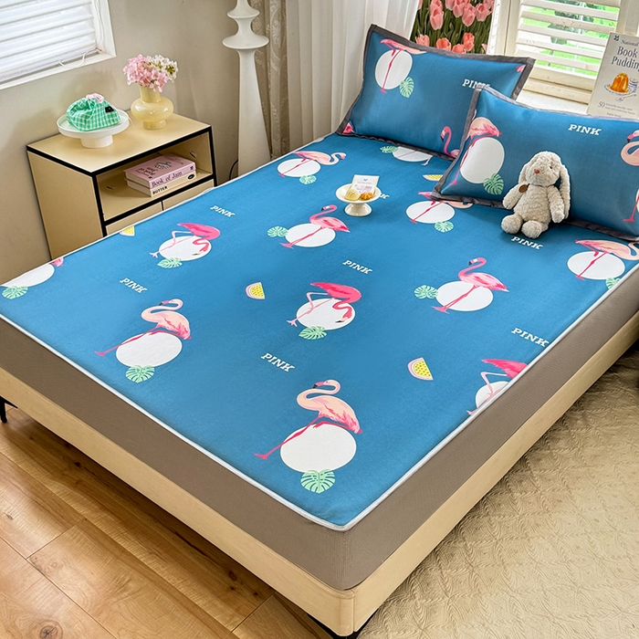 91家纺网 家纺一手货源 找家纺 518家纺 2025新款亲肤舒适A类碳光冰丝抗菌凉席【提供买家秀】席子【提供买家秀】-平铺款 火烈鸟