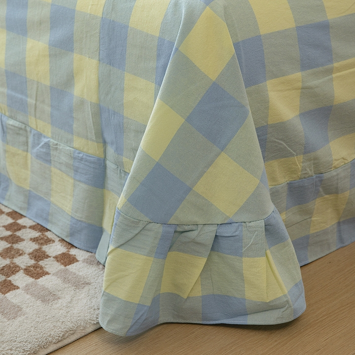 91家纺网 家纺一手货源 找家纺 木易家居 2025新款全棉色织水洗棉四件套 兰黄大格