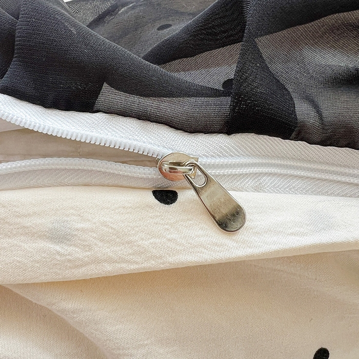 91家纺网 家纺一手货源 找家纺 艾橙 2025新款法式赫本风水洗棉印花雪纺花边单被套 点点爱