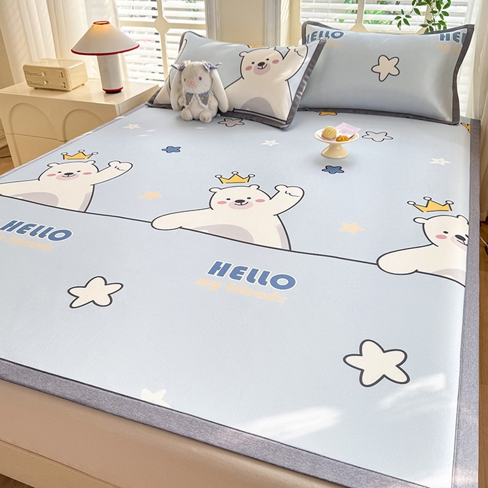 91家纺网 家纺一手货源 找家纺 518家纺 2026新款亲肤舒适A类碳光冰丝抗菌凉席【提供买家秀】席子【提供买家秀】-床笠款 你好小熊