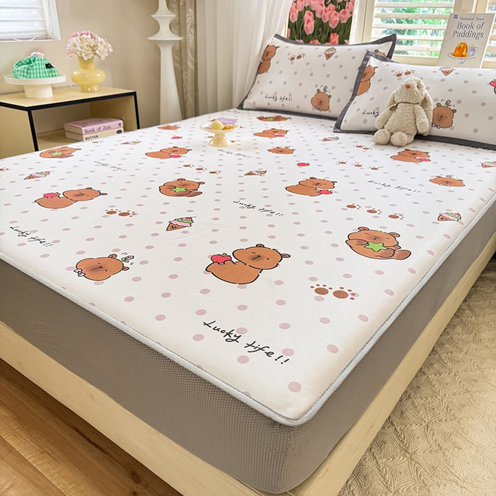 91家纺网 家纺一手货源 找家纺 518家纺 2025新款亲肤舒适A类碳光冰丝抗菌凉席【提供买家秀】席子【提供买家秀】-平铺款 卡皮巴拉