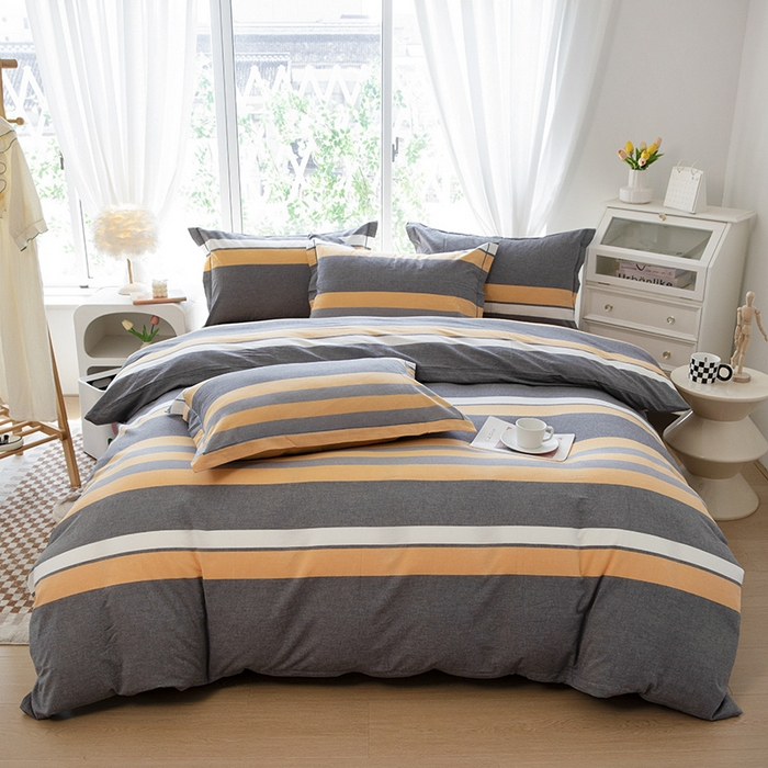 91家纺网 家纺一手货源 找家纺 木易家居 2025新款全棉色织水洗棉四件套 爱情黄