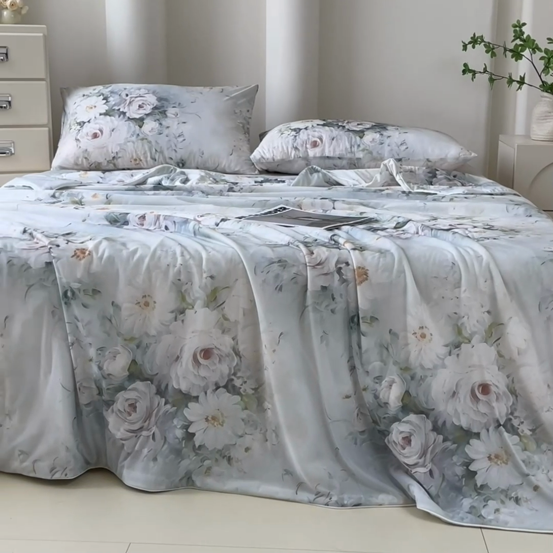 91家纺网 家纺一手货源 找家纺 青螺家纺 2025新款凉感丝艾草抗菌驱蚊夏凉被空调被3D时尚数码花卉卡通被子（支持质检） 莫兰迪花涧