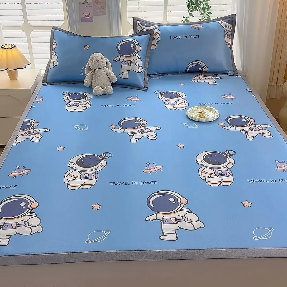 91家纺网 家纺一手货源 找家纺 518家纺 2026新款亲肤舒适A类碳光冰丝抗菌凉席【提供买家秀】席子【提供买家秀】-床笠款 太空礼物