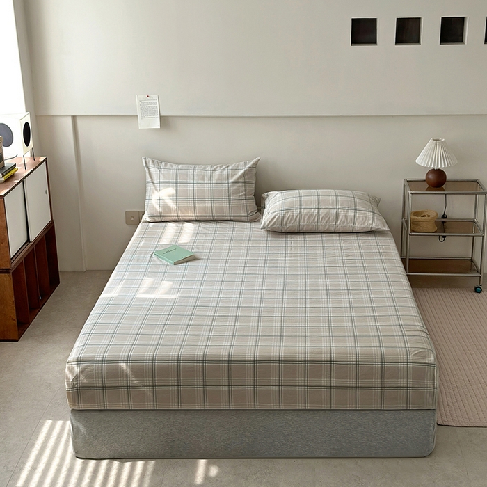 91家纺网 家纺一手货源 找家纺 水洗的故事 2025新款色织水洗棉单床笠 绿韵