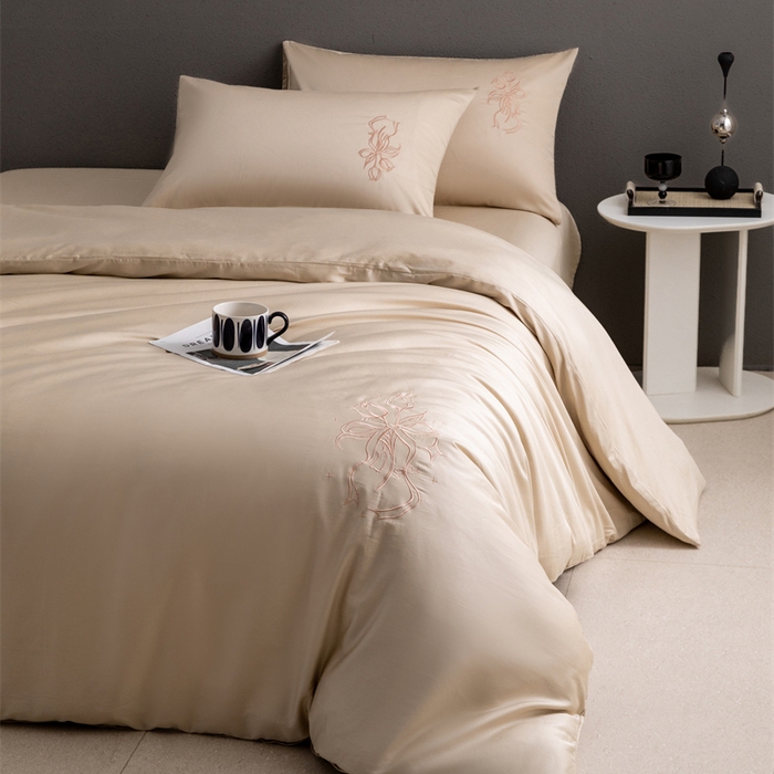 91家纺网 家纺一手货源 找家纺 2025新款50S100支全棉四件套单品系列-四件套 卡其色