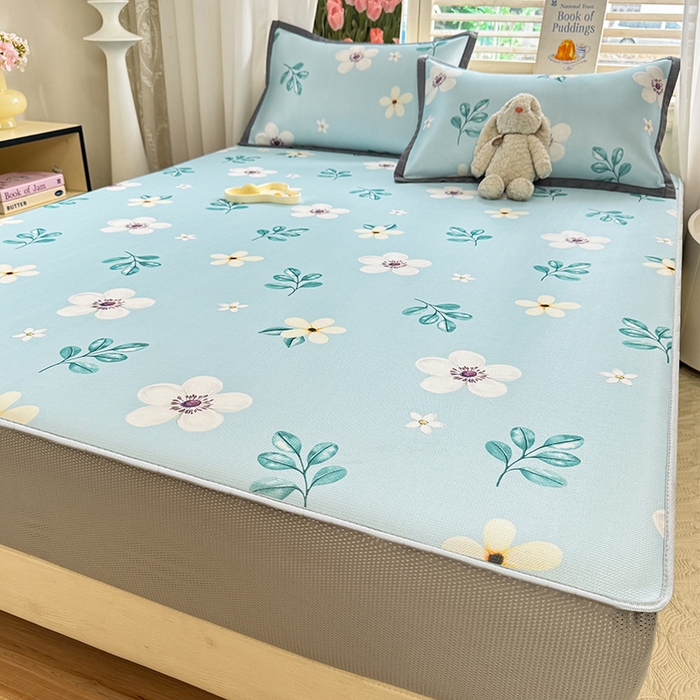 91家纺网 家纺一手货源 找家纺 518家纺 2025新款亲肤舒适A类碳光冰丝抗菌凉席【提供买家秀】席子【提供买家秀】-平铺款 花昔