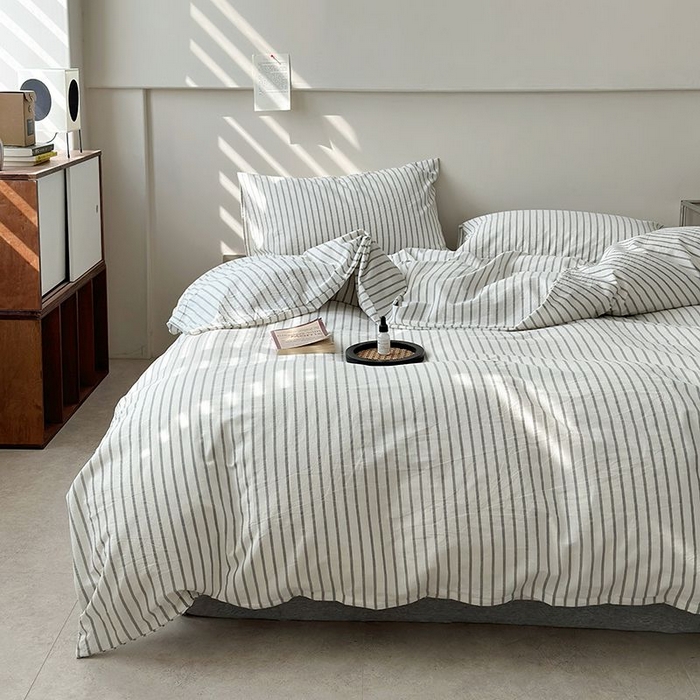 91家纺网 家纺一手货源 找家纺 水洗的故事 2025新款全棉色织水洗棉四件套 简序-灰