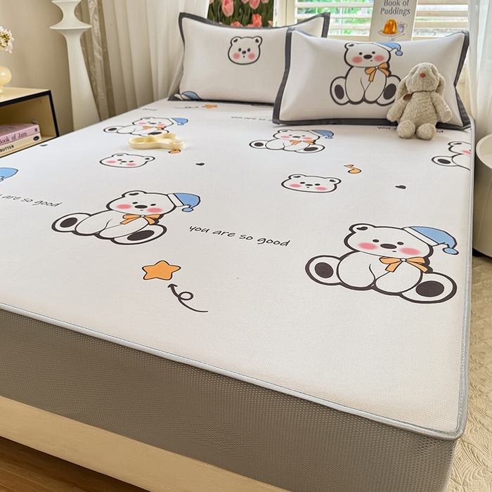 91家纺网 家纺一手货源 找家纺 518家纺 2025新款亲肤舒适A类碳光冰丝抗菌凉席【提供买家秀】席子【提供买家秀】-平铺款 嘟嘟熊