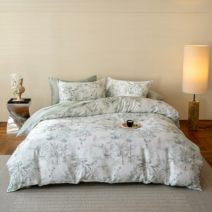 91家纺网 家纺一手货源 找家纺 （总）咏绒家纺工厂店 2025新款60S奥地利兰精天丝数码印花暗合简约款系列四件套