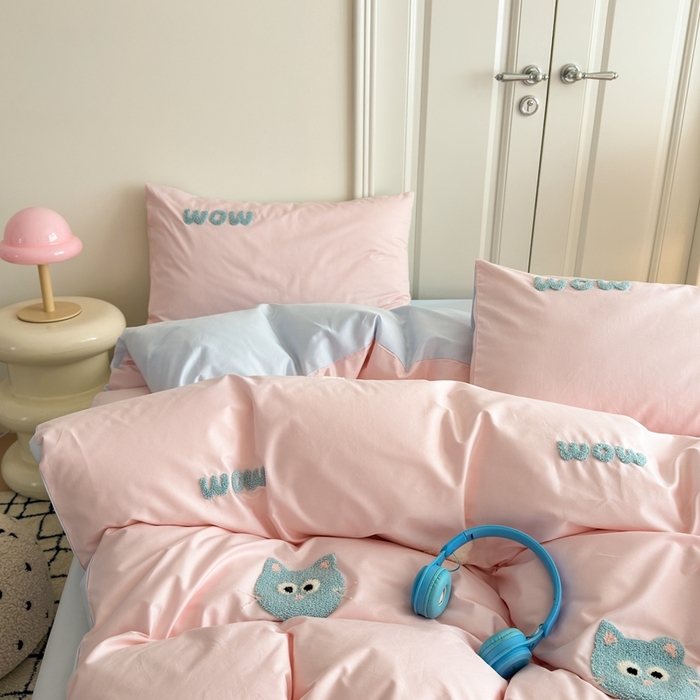 91家纺网 家纺一手货源 找家纺 锦觅2025新款奶油小清新毛巾绣全棉纯棉四件套（专版花型必须控价） 甜心小猫