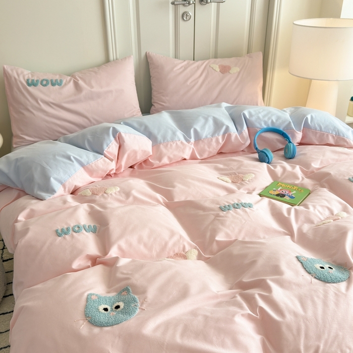 91家纺网 家纺一手货源 找家纺 锦觅2025新款奶油小清新毛巾绣全棉纯棉四件套（专版花型必须控价） 甜心小猫